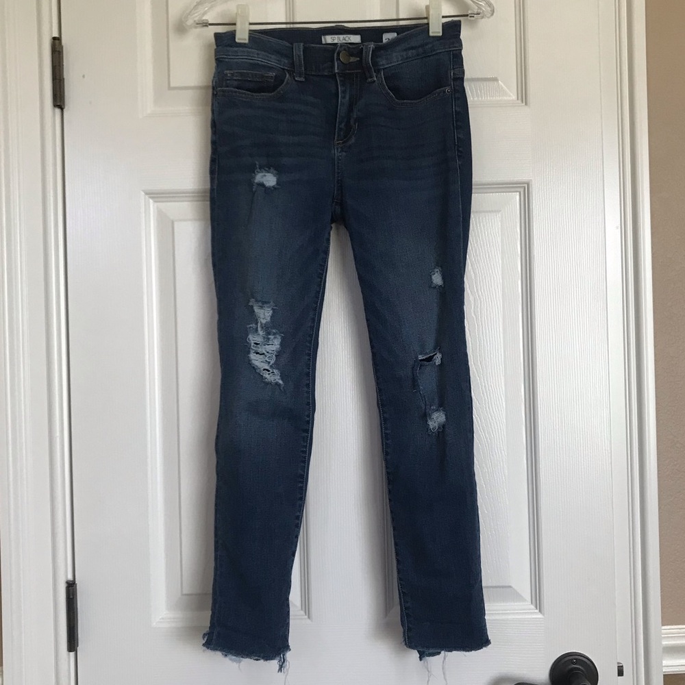 Raw Hem “SP Black” Blue Midrise Skinny Jeans